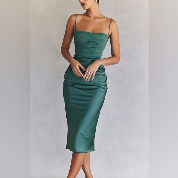 House of Cb Teia Forest Draped Corset Midi Green Dress Tank Size XS - Picture 8 of 12